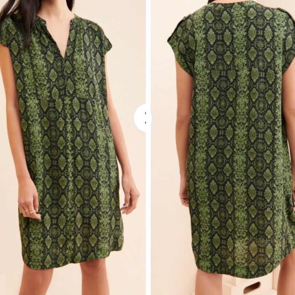 Anthropologie Rachel Tunic Dress Green Snakeskin Print Size XL